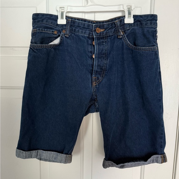 Boy’s Cuffed Slim Fit Long Denim Blue Jean Shorts - Picture 1 of 7
